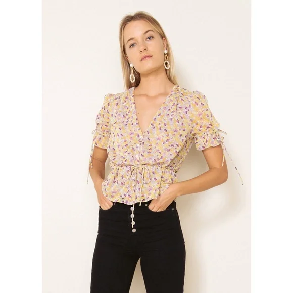 ✨NWT✨ THE EAST ORDER Arlo Floral Short Sleeve Top in Purple Rain Sz S - Picture 7 of 11